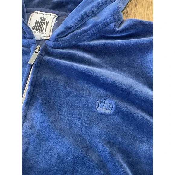 Juicy Couture Youth Blue Jacket Girl’s Size XXL Full Zip Hood Heavy Velour